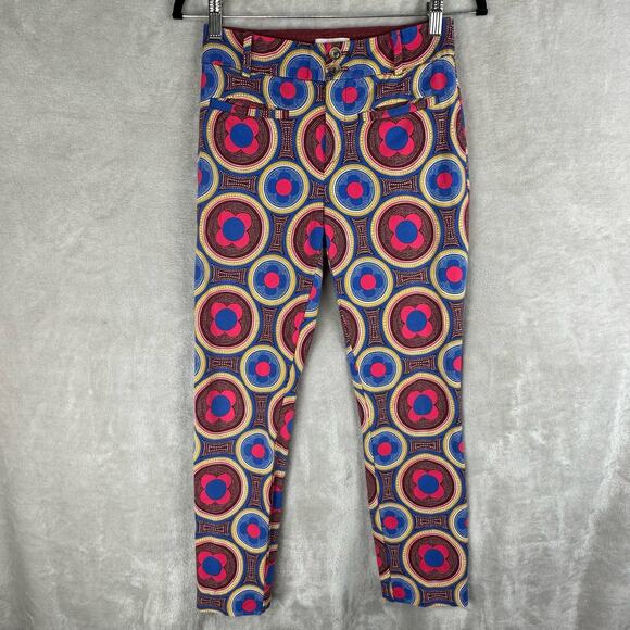 Anthropologie Pants Womens 0 Pink Floral Essential Slim Festival Vibrant Hippie - Picture 1 of 15